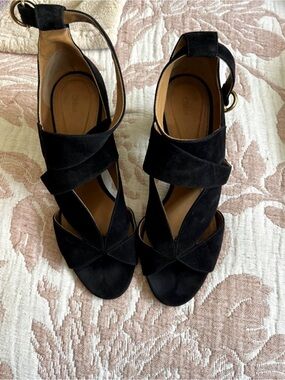 Chloé Black Suede Crisscross Block Heel Sandals Size 40